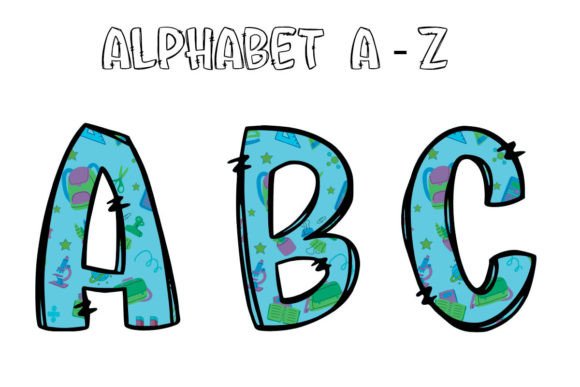 Back to School Alphabet Doodle Sky Blue