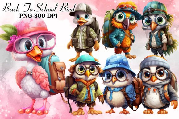 Back to School Bird Sublimation Clipart