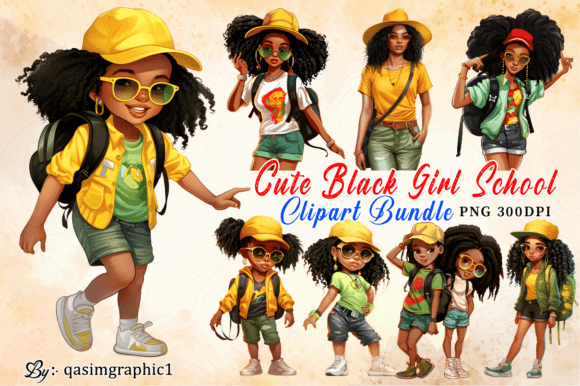 Back to School Black Girl Clipart Bundle: Empowering Creativity with Inclusive Digital Art