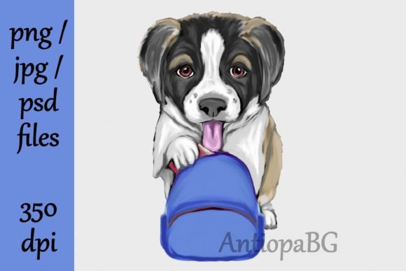 Back to School Puppy: A Hand-Drawn St Bernard Puppy with Backpack for Real Creative Work