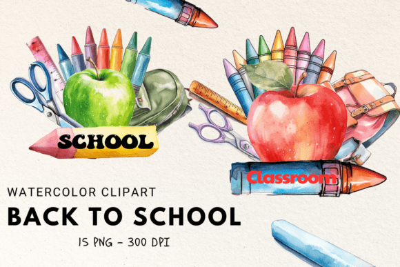 Back to School Watercolor Cliparts