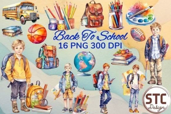 Back to School Watercolor Sublimation Design Collection