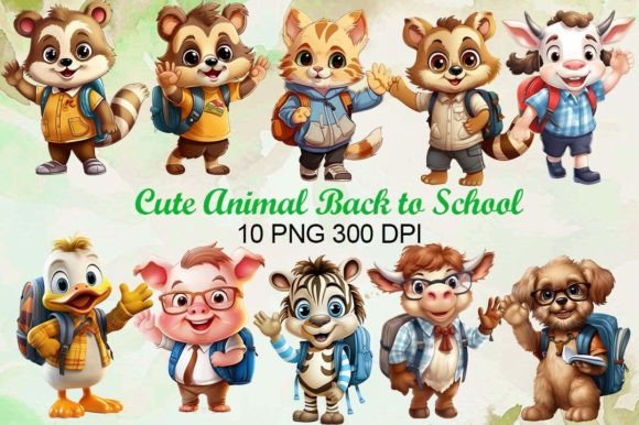 Cute Animal Back to School Clipart
