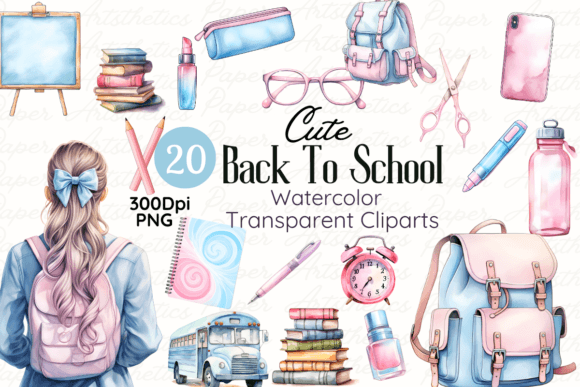 Cute Back to School Watercolor Cliparts