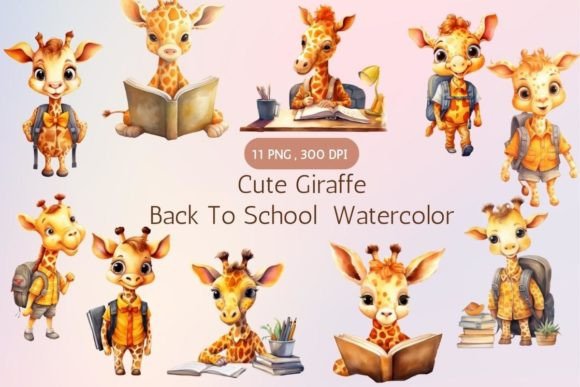 Cute Giraffe Back to School Watercolor: Bright, Ready-to-Use Art for Educators, Crafters & Small Business Owners