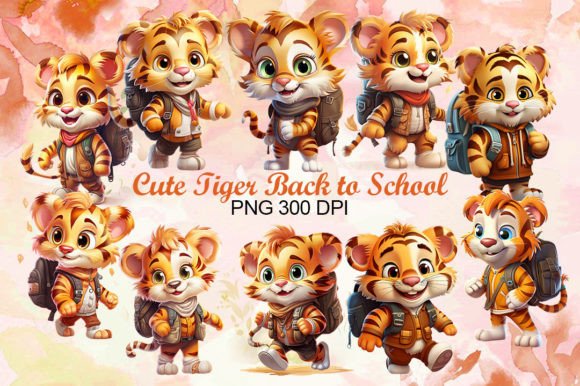 CuteTiger Back to School Clipart Bundle: A Versatile Digital Asset for Creative Educators and Print-on-Demand Entrepreneurs